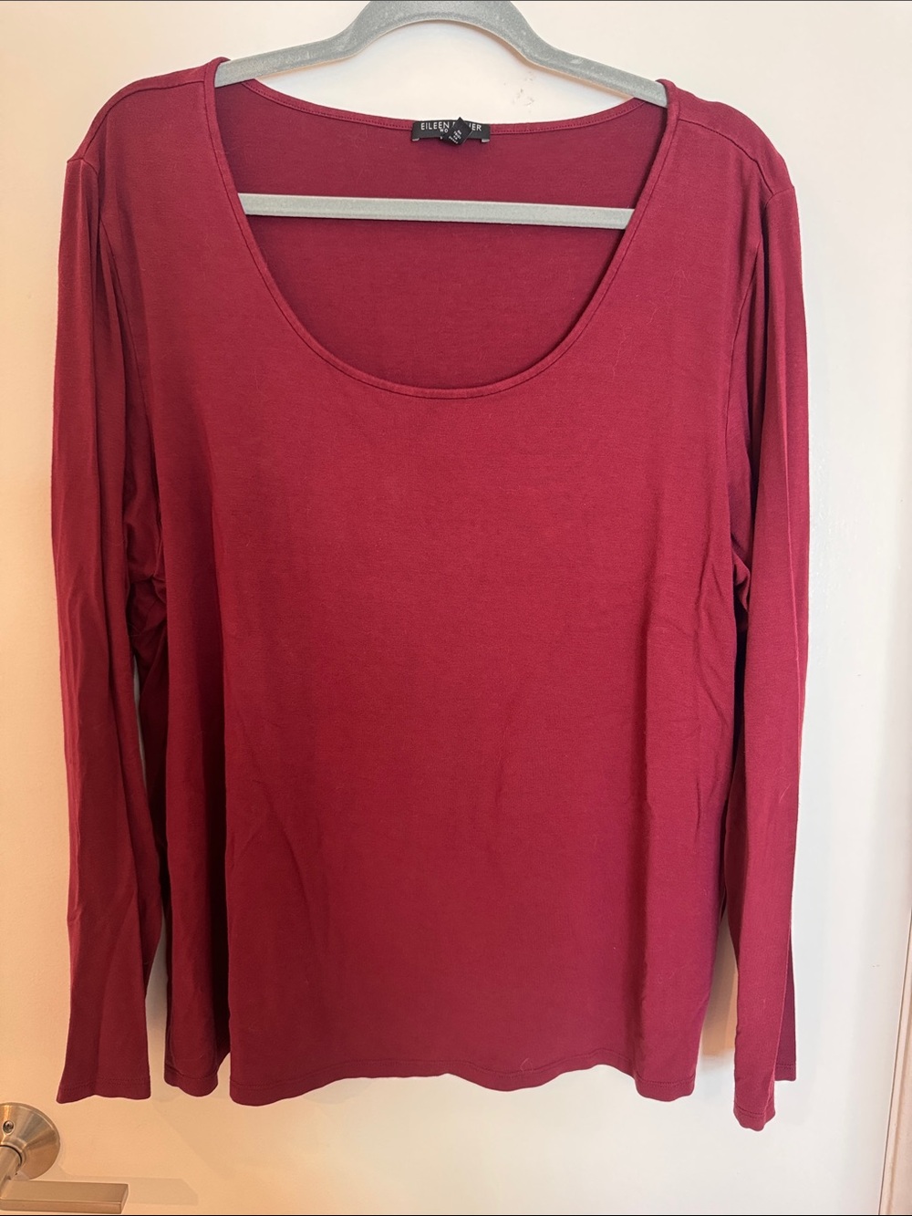 Eileen Fisher Long Sleeve Scoop Neck Top - Wine - Picture 2 of 6